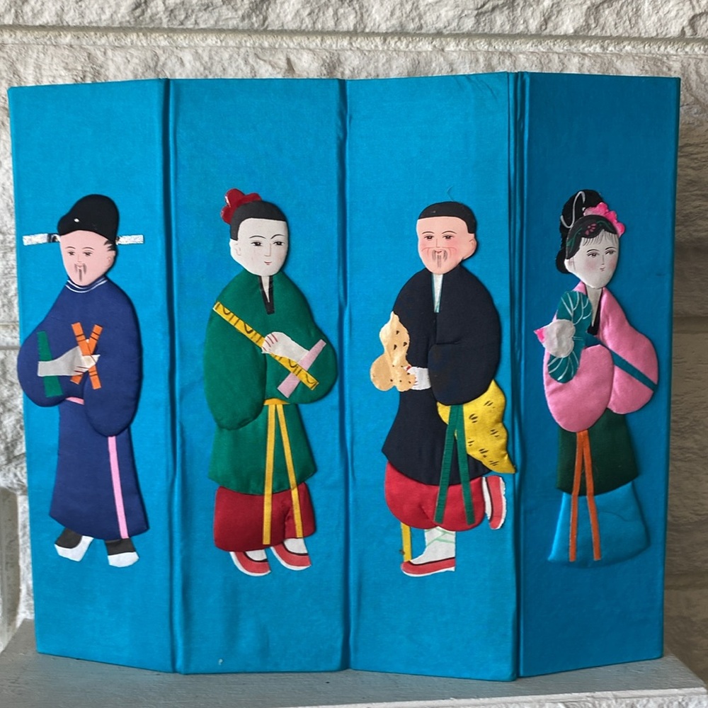 🩵Vintage Foldable Bin  - Handcrafted Fabric Figurines